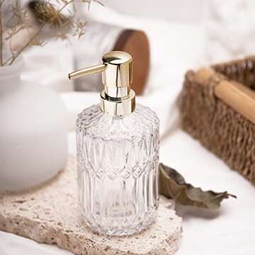 EMPO Clear Glass Soap Dispenser with ABS Plastic Pump, Crystal Lotion Dispensers for Kitchen Sink, B...