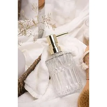 EMPO Clear Glass Soap Dispenser with ABS Plastic Pump, Crystal Lotion Dispensers for Kitchen Sink, Bathroom (Transparent)
