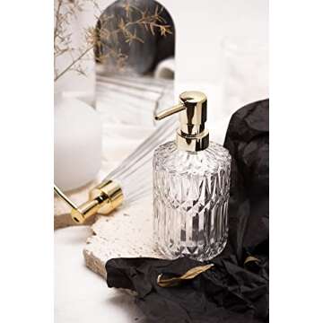 EMPO Clear Glass Soap Dispenser with ABS Plastic Pump, Crystal Lotion Dispensers for Kitchen Sink, Bathroom (Transparent)