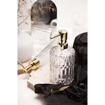EMPO Clear Glass Soap Dispenser with ABS Plastic Pump, Crystal Lotion Dispensers for Kitchen Sink, Bathroom (Transparent)