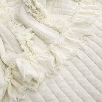 Ultra Soft Pre-Washed Quilted Boho Cream Twin Size Blankets for Bed, Ruffle Fringed Decorative Throw, Stone Washed Chic Rustic Blanket for Sofa Couch Bed, 60"*80"