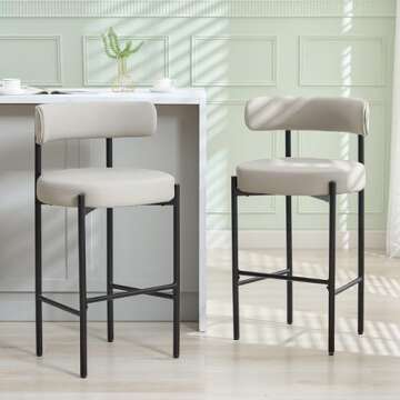 Mid-Century Modern Grey Faux Leather Bar Stools Set of 3