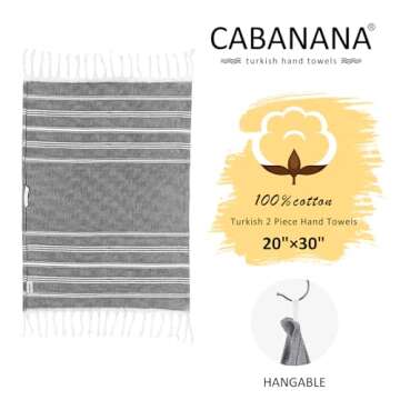 cabanana Cotton Turkish Hand Towel - Set of 2 | Boho Kitchen Tea Towels, 30 x 20 Inches Thin Decorative Bathroom Towel (Black)