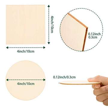 Wood Slices 100 Pcs of Unfinished Wood Chips 4x4 inch Blank Wood Chips for Handicrafts Home Decoration Wooden Coasters and DIY Crafts 50 Pcs Wood Squares and 50 Pcs Wood Circles