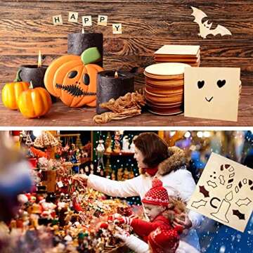 Wood Slices 100 Pcs of Unfinished Wood Chips 4x4 inch Blank Wood Chips for Handicrafts Home Decoration Wooden Coasters and DIY Crafts 50 Pcs Wood Squares and 50 Pcs Wood Circles