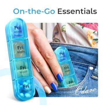 Odaro Weekly Pill Organizer 4 Times a Day, BPA Free Daily Pill Box 7 Day, Large Travel Pill Case wit...