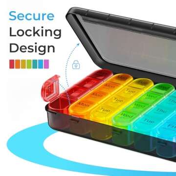 Odaro Weekly Pill Organizer 4 Times a Day, BPA Free Daily Pill Box 7 Day, Large Travel Pill Case with 28 Compartment to Hold Medicine, Vitamin and Supplement