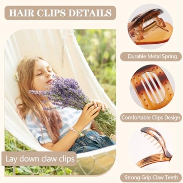 Stylish 6 PCS Flat Claw Clips for Women - Secure Hold and Comfort