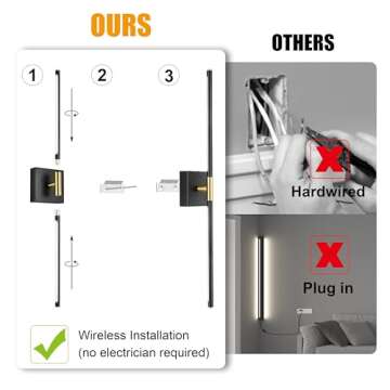 Morauroral Battery Operated Wall Sconce, Black Gold Rechargeable Wall Sconces with Remote Control, Dimmable Sconces Wall Lighting, 24 Inch Modern Wireless Wall Lights for Bathroom, Bedroom,Living Room
