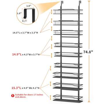 Moforoco 9-Tier Over The Door Pantry Organizer, Pantry Organization and Storage, Black Hanging Baske...