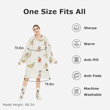 THREE POODLE Wearable Blanket Hoodie - Oversized Sherpa Sweatshirt for All