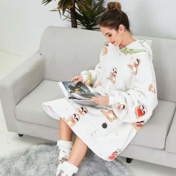 THREE POODLE Wearable Blanket Hoodie - Cozy Comfort for All