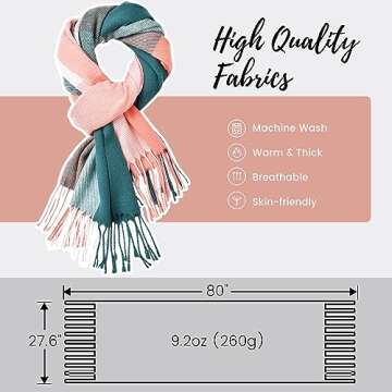 Clothirily Womens Winter Scarf - Fashion Plaid Scarf for Women Lightweight, Cashmere Feel Warm Soft Women Scarves, Long Blanket Scarf Shawl gifts for women, Pink Green Lattice