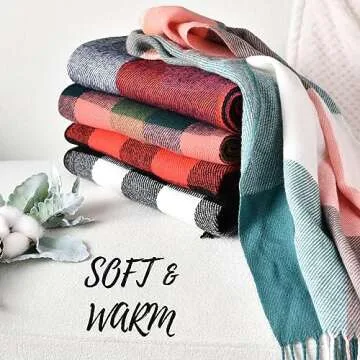 Clothirily Womens Winter Scarf - Fashion Plaid Scarf for Women Lightweight, Cashmere Feel Warm Soft Women Scarves, Long Blanket Scarf Shawl gifts for women, Pink Green Lattice