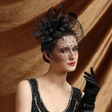 Comott Fascinator Hat with Feather Headband for Women