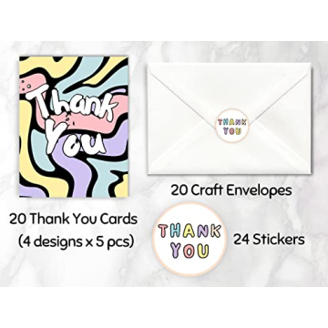 20 Pcs Cute Thank You Cards with Envelopes for All Occasions
