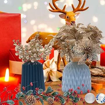 Zhuqing 22Pcs Christmas Poinsettia Artificial Flowers and Glitter Berries Stems Kit, 16Pcs Christmas Tree Flowers Ornaments and 6 Pack Christmas Tree Picks for Wedding Holiday Decorations (Champagne)