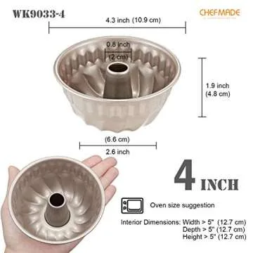 CHEFMADE Mini Tube Pan Set - 4-Inch 4Pcs Non-Stick Kugelhopf Mold for Baking
