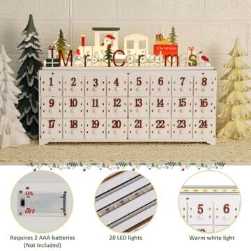 SAND MINE Wooden Christmas Advent Calendar with 24 Drawers, Countdown to Christmas, Refillable Wooden Advent with Changeable Top Decoration
