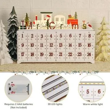 SAND MINE Wooden Christmas Advent Calendar with 24 Drawers, Countdown to Christmas, Refillable Wooden Advent with Changeable Top Decoration