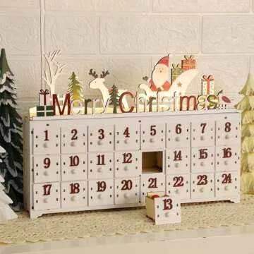 SAND MINE Wooden Christmas Advent Calendar with 24 Drawers, Countdown to Christmas, Refillable Wooden Advent with Changeable Top Decoration