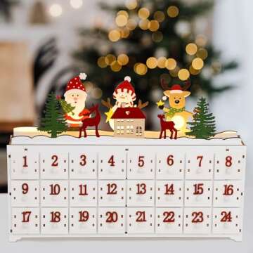 SAND MINE Wooden Christmas Advent Calendar with 24 Drawers, Countdown to Christmas, Refillable Wooden Advent with Changeable Top Decoration