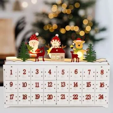 SAND MINE Wooden Christmas Advent Calendar with 24 Drawers, Countdown to Christmas, Refillable Wooden Advent with Changeable Top Decoration