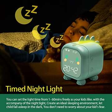 Kids Alarm Clock with Dinosaur, Digital Alarm Clock for Kids Bedroom, Cute Bedside Clock Children's ...
