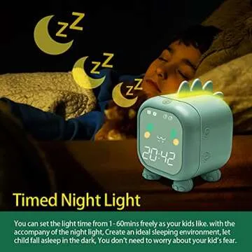 Kids Alarm Clock with Dinosaur, Digital Alarm Clock for Kids Bedroom, Cute Bedside Clock Children's ...