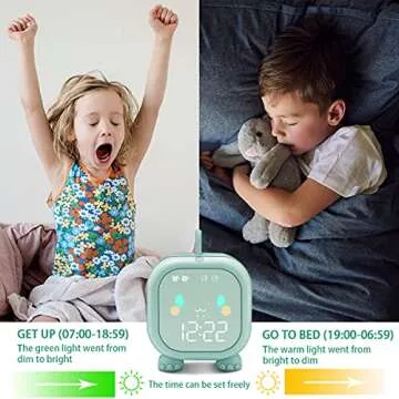 Kids Alarm Clock with Dinosaur, Digital Alarm Clock for Kids Bedroom, Cute Bedside Clock Children's Sleep Trainier, Wake Up Light and Night Light with USB for Boys Girls Birthday Gifts. (Green)