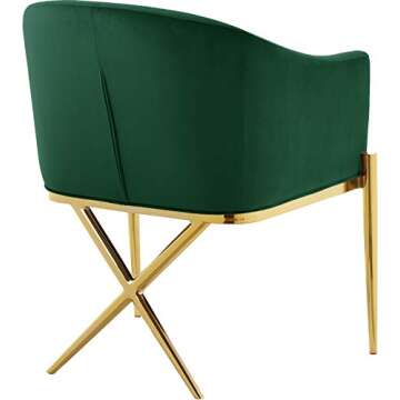 Meridian Furniture Xavier Collection Modern | Contemporary Velvet Upholstered Dining Chair with Sturdy Steel X Shaped Legs, 25.5" W x 24.5" D x 31.5" H, Green