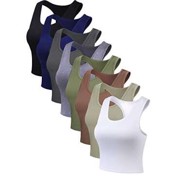 8 Pcs Women Basic Crop Tank Tops Sleeveless Racerback Crop Cotton Top (Gray, Green, Navy, Black, Coffee, White, M)