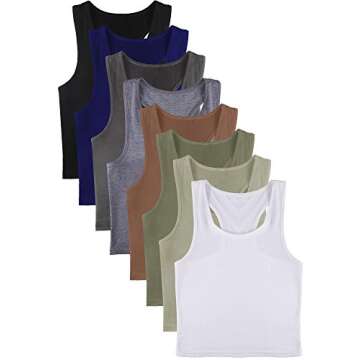 8 Pcs Women Basic Crop Tank Tops Sleeveless Racerback Crop Cotton Top (Gray, Green, Navy, Black, Coffee, White, M)