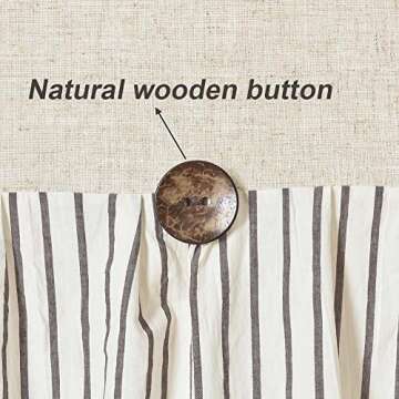 DOSLY IDÉES Farmhouse Shower Curtain,Beige and Brown Stripe,Button Curtain,Linen and Cotton Woven F...