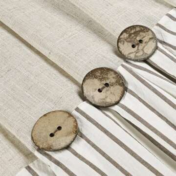 DOSLY IDÉES Farmhouse Shower Curtain,Beige and Brown Stripe,Button Curtain,Linen and Cotton Woven Fabric,Rustic Charm Country Chic Style,72x78 in