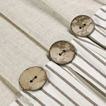 DOSLY IDÉES Farmhouse Shower Curtain,Beige and Brown Stripe,Button Curtain,Linen and Cotton Woven Fabric,Rustic Charm Country Chic Style,72x78 in