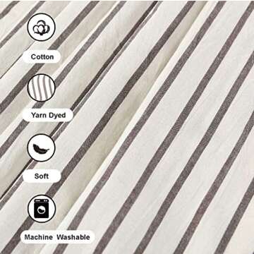 DOSLY IDÉES Farmhouse Shower Curtain,Beige and Brown Stripe,Button Curtain,Linen and Cotton Woven Fabric,Rustic Charm Country Chic Style,72x78 in