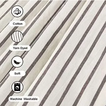 DOSLY IDÉES Farmhouse Shower Curtain,Beige and Brown Stripe,Button Curtain,Linen and Cotton Woven Fabric,Rustic Charm Country Chic Style,72x78 in