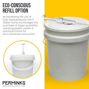 PERMINKS 5 Gallon Pump Dispenser - Pump for 5 Gallon Bucket, Jug, Bottle, Large Container - Great for Shampoo & Conditioner, Laundry Detergent, Snow Cone Syrup, Bleach Liquid, Oil & More (Pack of 1)