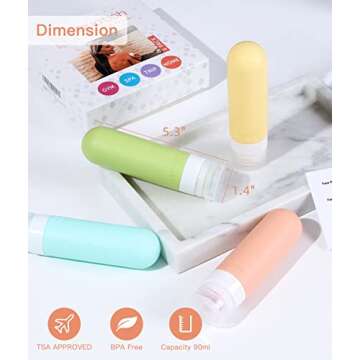 Quatish Travel Bottles for Toiletries, Original Patented Leak Proof Travel Size Containers, 3 oz Tsa Approved Silicone Shampoo and Conditioner Bottles, 4 Pack, Multi-Color