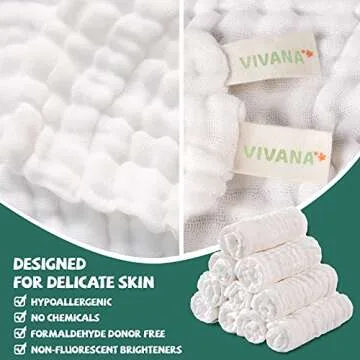 VIVANA Baby Muslin Washcloths - Soft & Absorbent Towels
