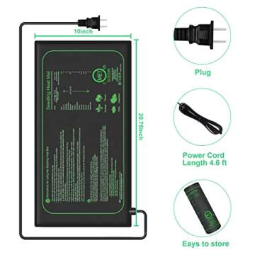 1 Pack 21W Seedling Heat Mat for Seed Starting,10" x 20.75" Waterproof Heating Pad for Indoor Plants...