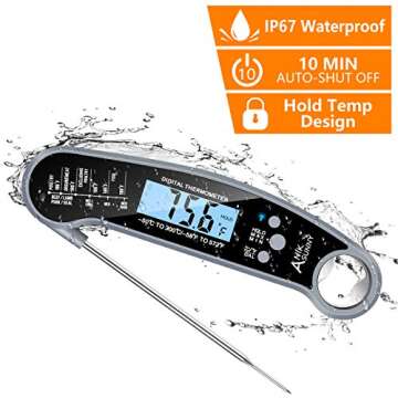 Aniksunny Digital Meat Thermometer - Ultra Fast Instant Read Food Thermometer with Bottle Opener and Calibration Waterproof Cooking Thermometer for Grill, Kitchen, Outdoor, Candy, Milk and BBQ