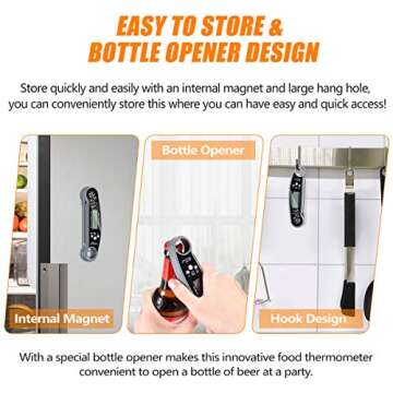 Aniksunny Digital Meat Thermometer - Ultra Fast Instant Read Food Thermometer with Bottle Opener and Calibration Waterproof Cooking Thermometer for Grill, Kitchen, Outdoor, Candy, Milk and BBQ