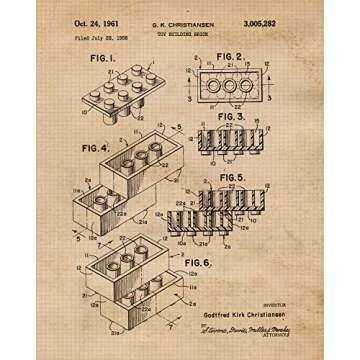 Vintage Interlocking Figure Patent Prints - 4 (8x10) Unframed Artworks for Home & Office Decor