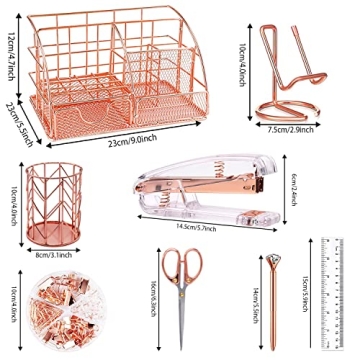 KAAKOW Rose Gold Office Supplies Organizer Set