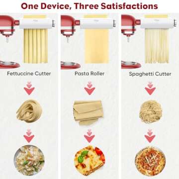 TPGSING Pasta Attachment for KitchenAid Stand Mixer - 3-in-1 Pasta Maker with Roller and Cutters