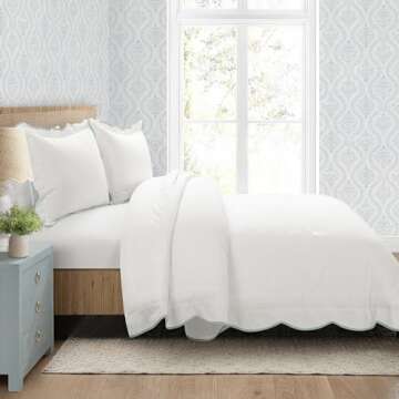 Lush Decor Coastal Chic Scallop Edge Comforter Set Blue/White 3 Piece Set Full/Queen - Soft Elegant ...