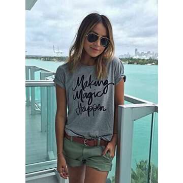 Making Magic Happen Shirt Women Short Sleeve Cute Funny Vacation Tee T-Shirt M Gray