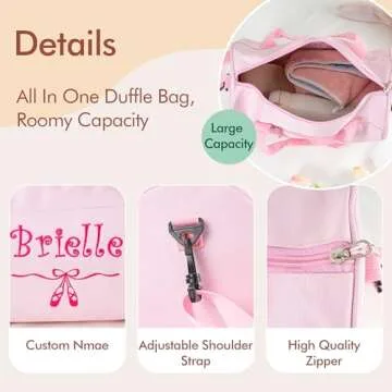 MT WORLD Toddler Dance Bag for Girls Personalized Overnight Duffle Bag for Kids Waterproof Monogram Ballet Shoes Bag Ballerina Duffle Bag Gift